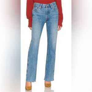 RE/DONE 90s High Rise Loose Jeans Button Fly Raw Hem Medium Wash Size 23